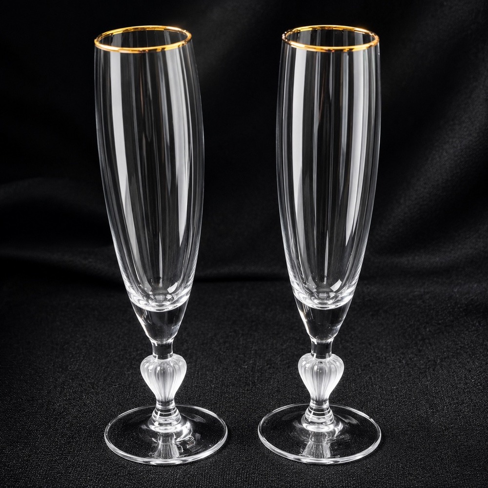 2 Marquis Waterford Sweet Memories Gold Trim Heart Stem Toasting Flutes Set of 2